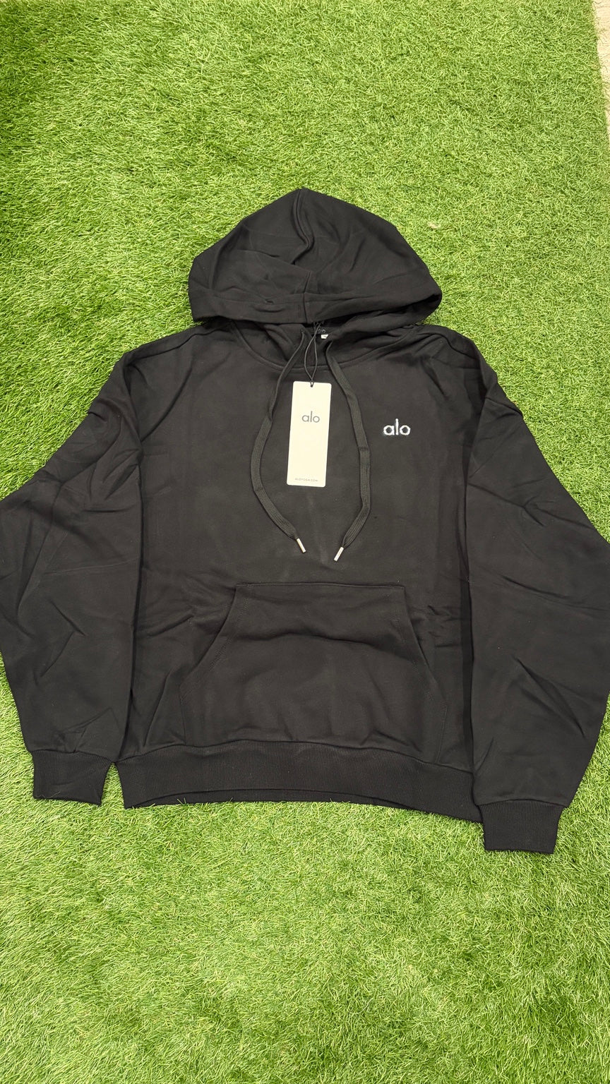 Black Alo pullover hoodie from David Resells fall and winter apparel collection