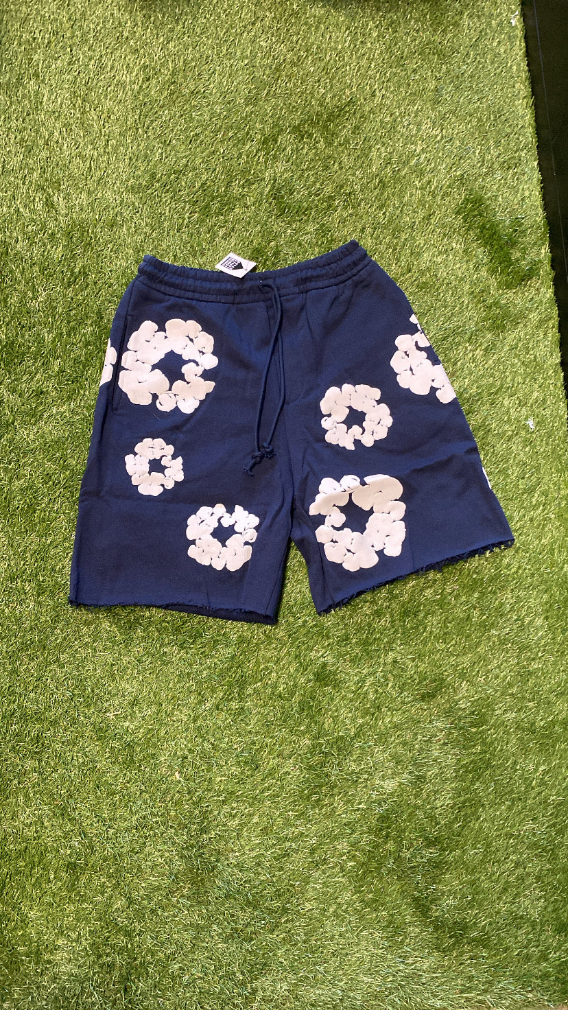 Navy Blue Cotton Wreath Shorts