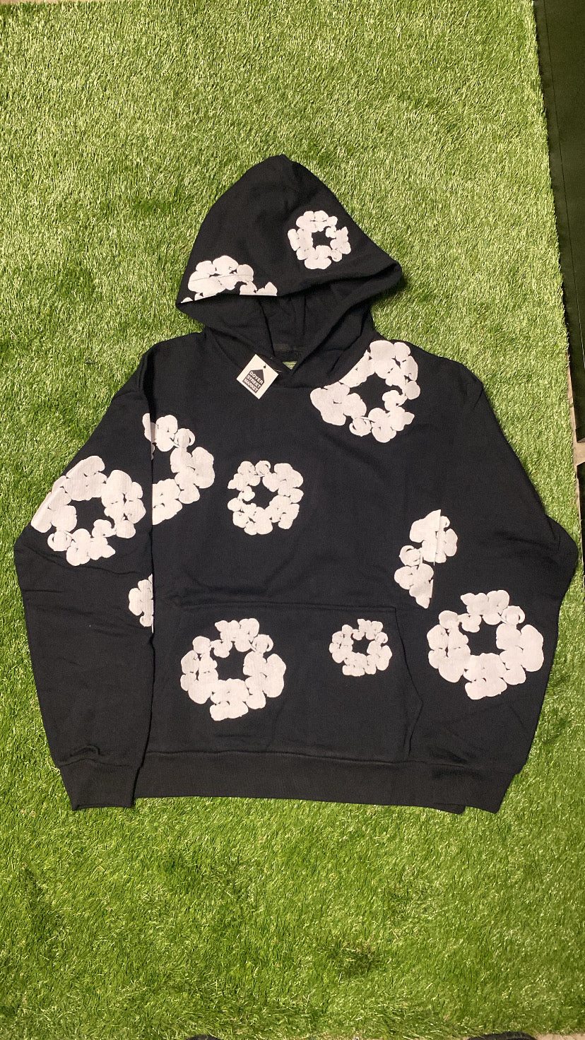 Black and White Cotton Wreath Hoodie