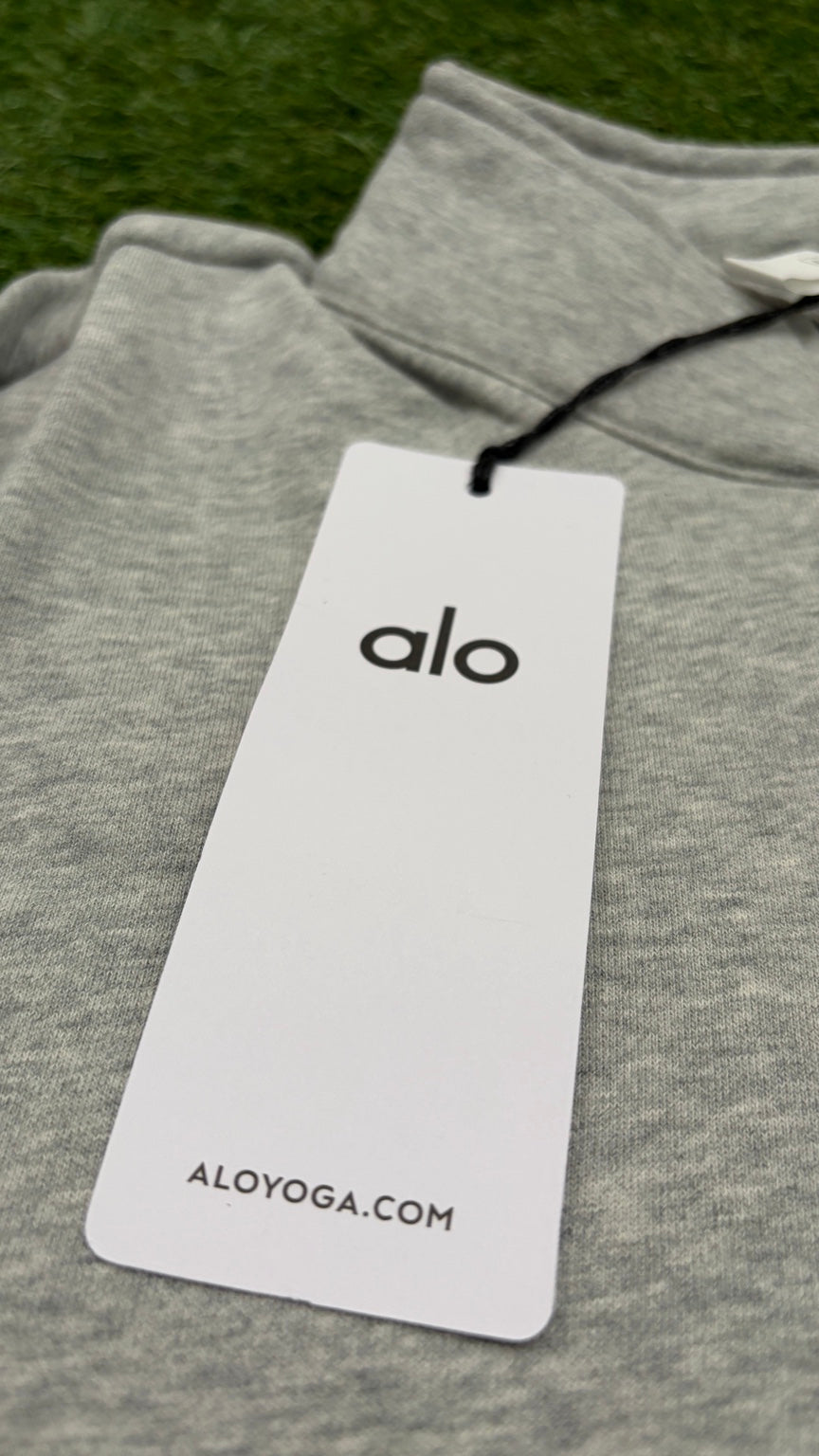 Heather Gray Alo quarter-zip pullover - Hangtag
