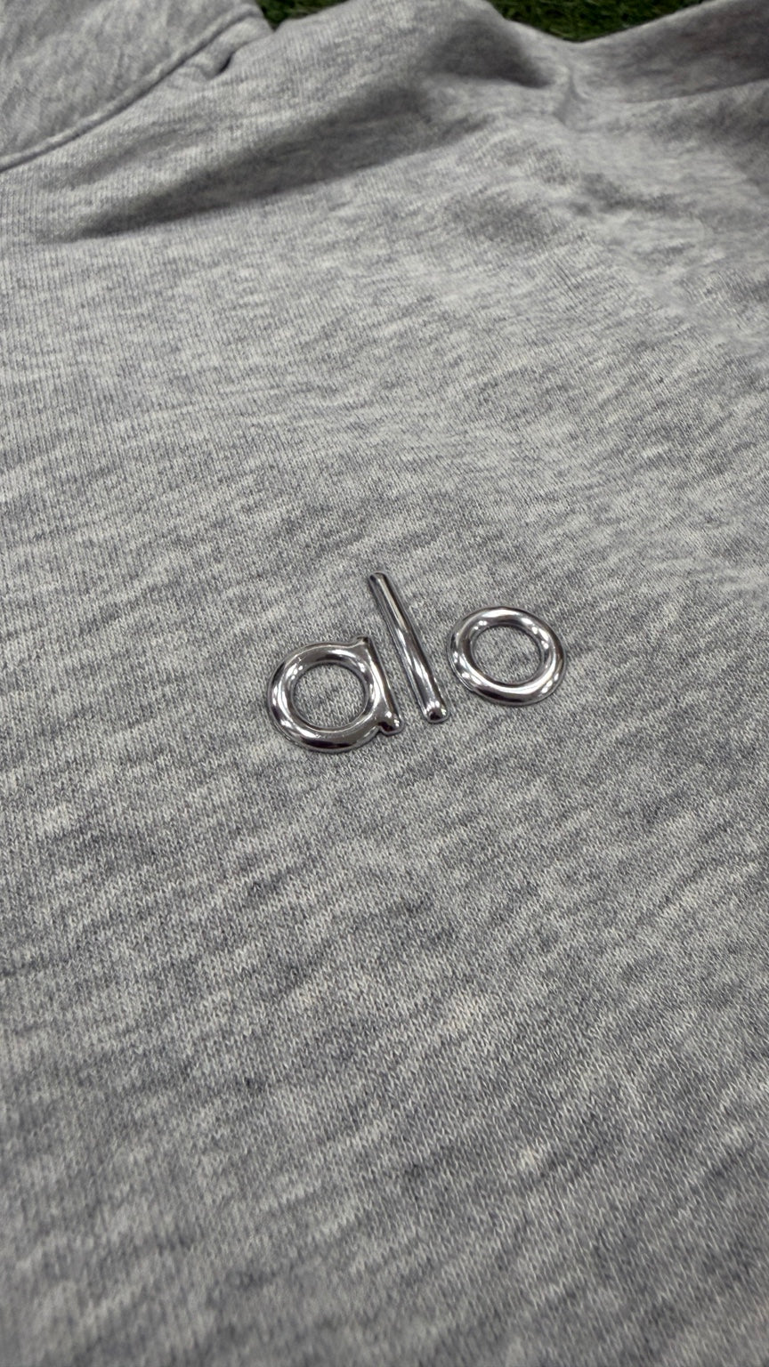 Heather Gray Alo quarter-zip pullover - Metal chest logo