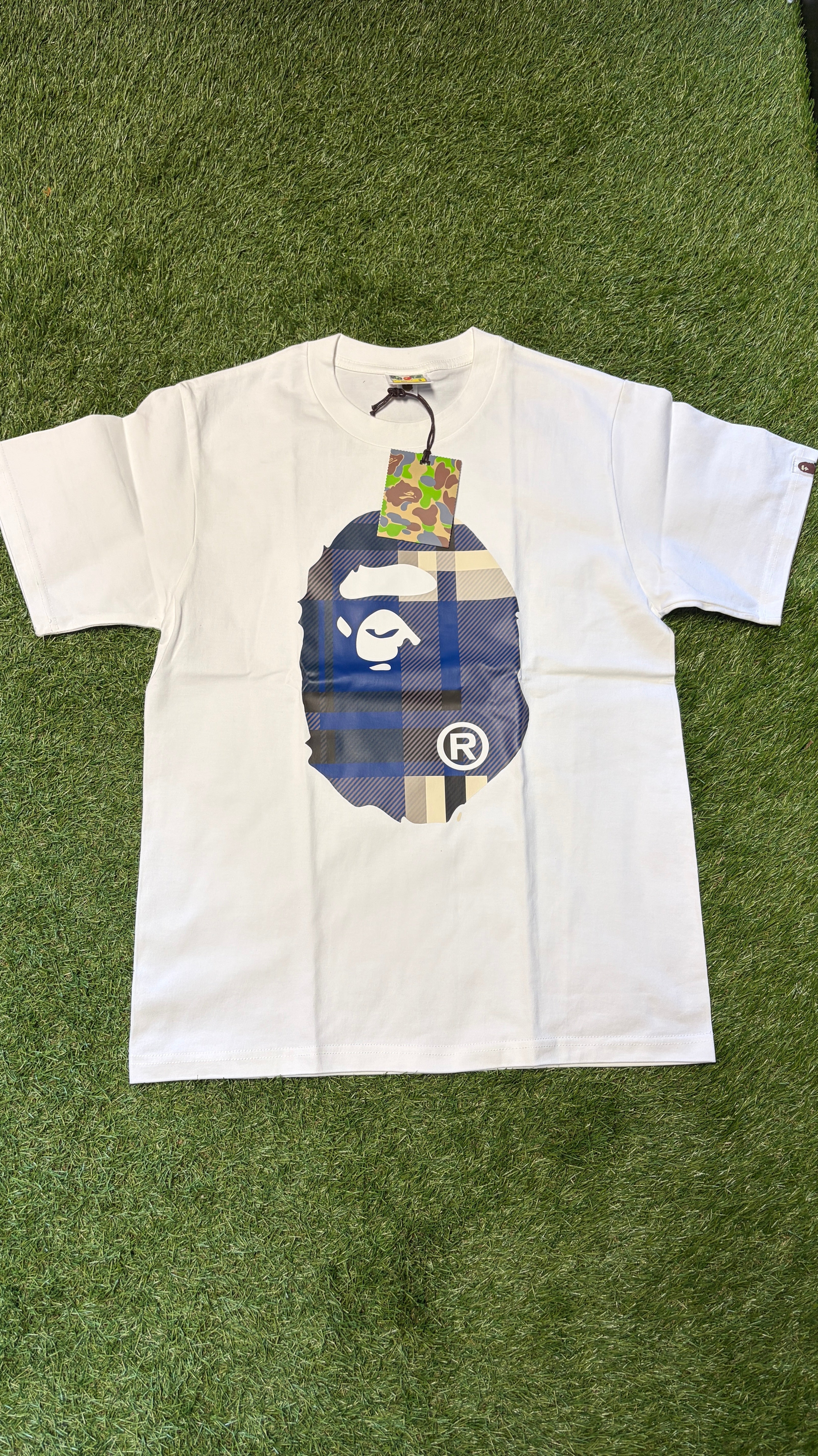 APE White & Blue Check T Shirt