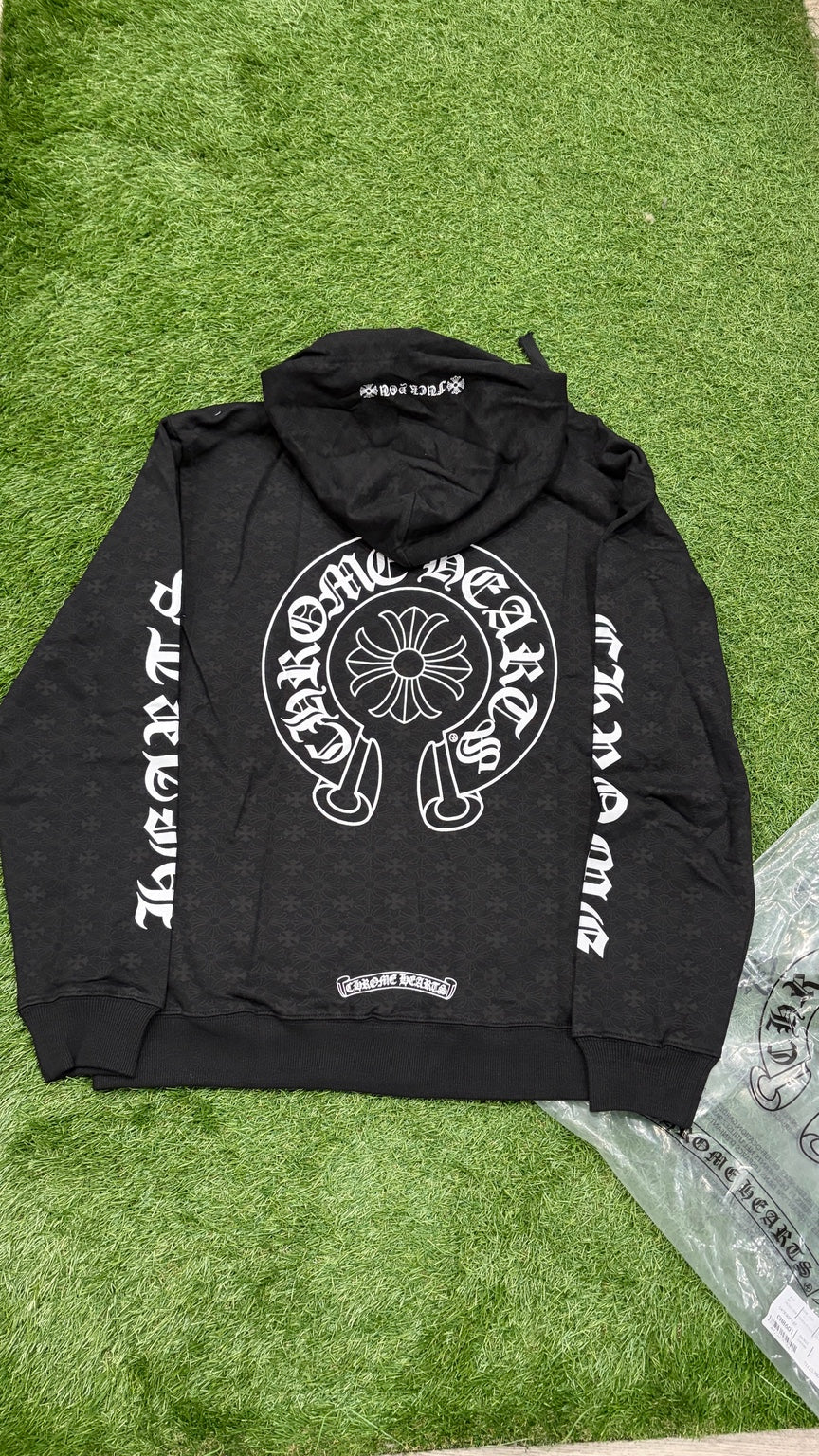 Black gothic full-zip hoodie back detail