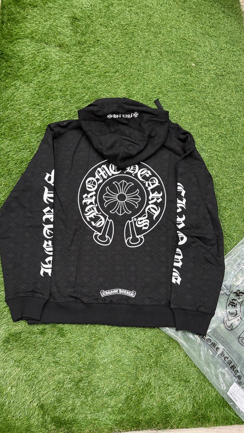 Black gothic full-zip hoodie back detail