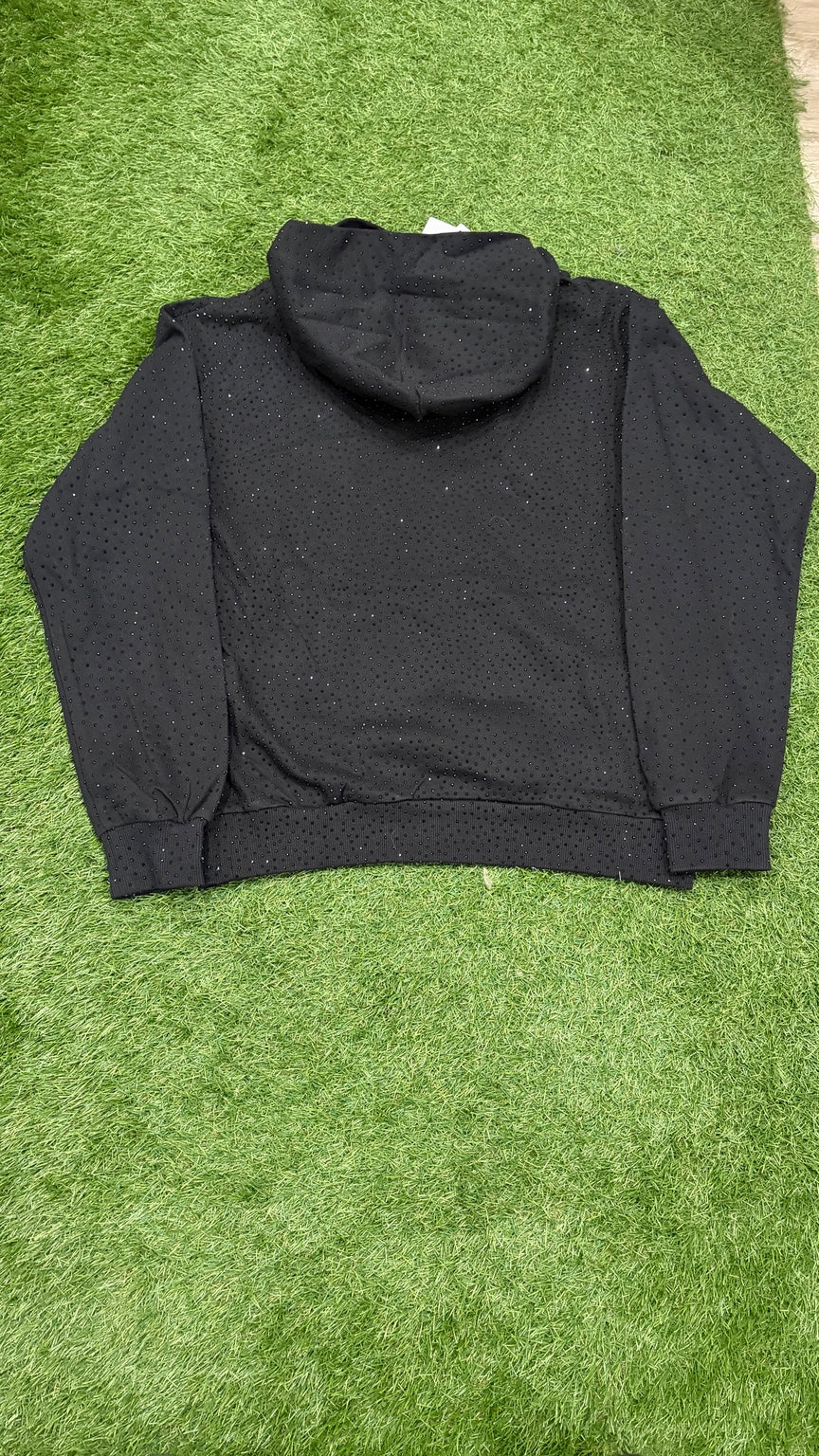Black rhinestone hoodie rear showing full embellished pattern