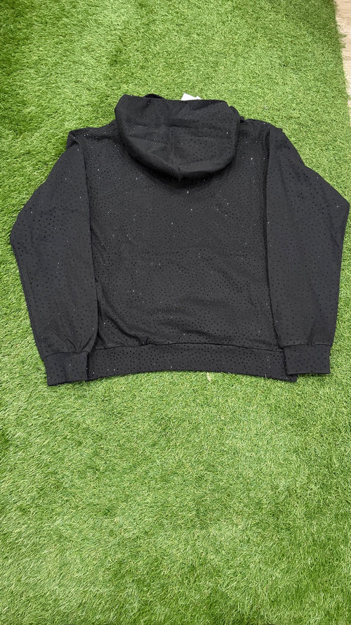 Black rhinestone hoodie rear showing full embellished pattern