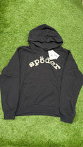 Black rhinestone style hoodie front cream logo and allover embellishments