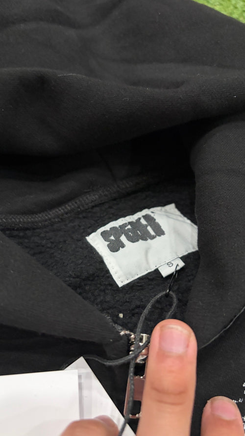 Black full zip hoodie inside neck and size label
