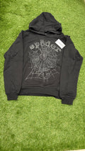 Black-on-black tonal web hoodie full front