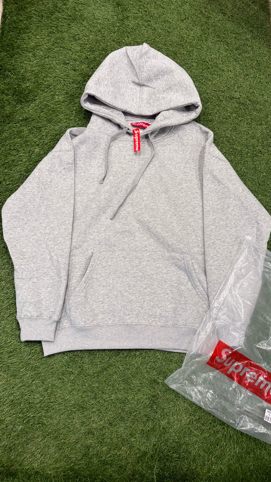 Heather gray pullover hoodie plain front with drawstring hood