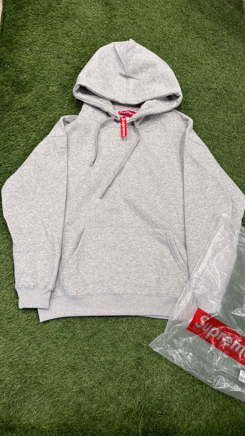 Heather gray pullover hoodie plain front with drawstring hood