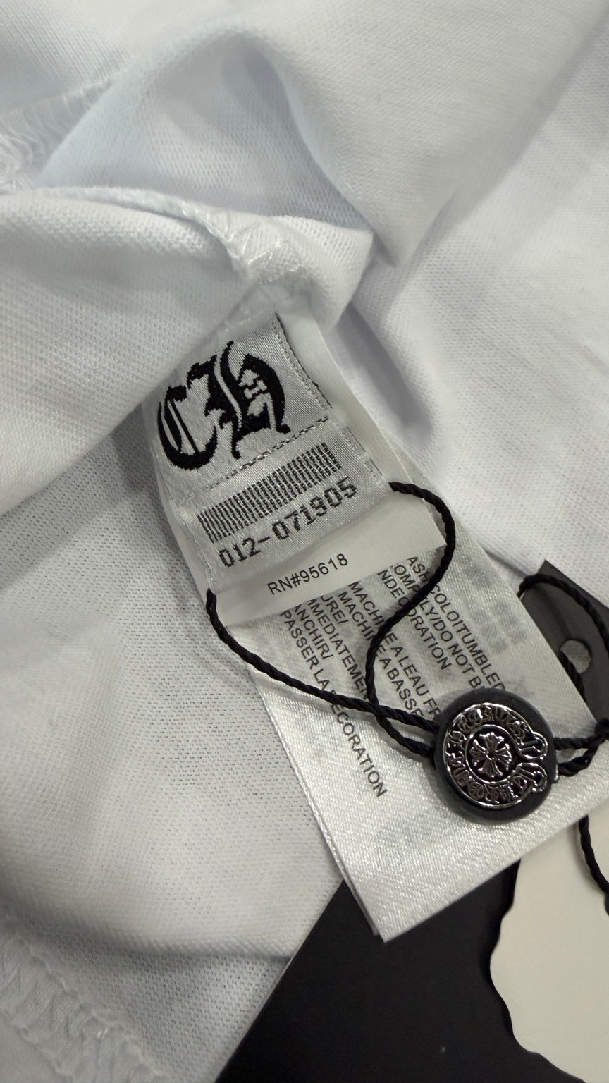 Close-up of interior tag and care label